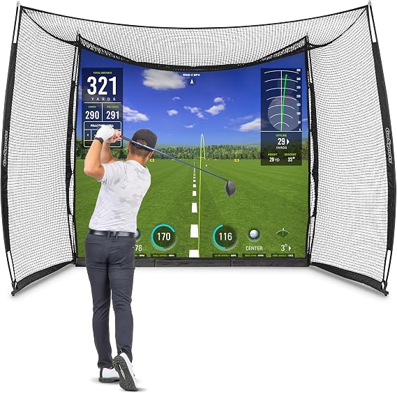 GoSports Range Cage 10 ft x 8 ft Golf Net Cage Indoor & Outdoor Golf Practice Net for Full Swing Training and Home Golf Simulator Setups