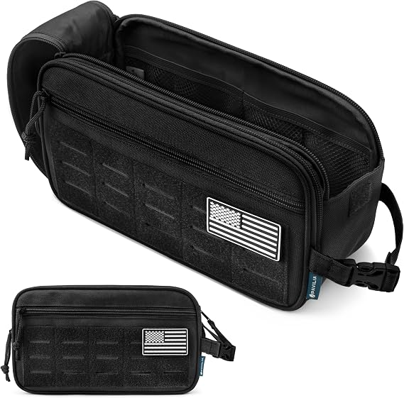 PAVILIA Tactical Toiletry Bag Men, Water Resistant Molle Military, Black XL | Shower Dopp Kit, Travel Hygiene Organizer Wet Dry Storage, Shaving Grooming Gym Camping, Veterans Memorial Fathers Day Gift
