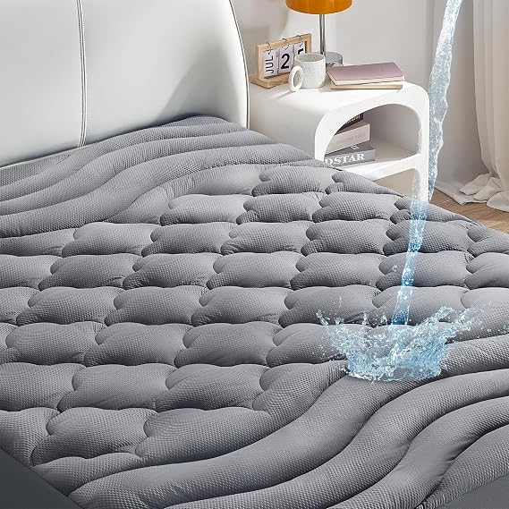 Sonive King Waterproof Mattress Protector, Deep Pocket up to 21'' Grey