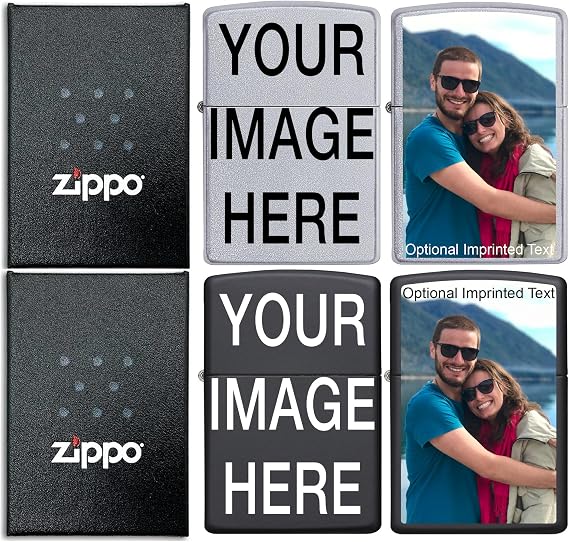 Custom Zippo Lighter! Personalize This Genuine Zippo with Your Image or Logo! Customized Zippos are a Great, Birthday Gift, for Man or Woman or Even for You!