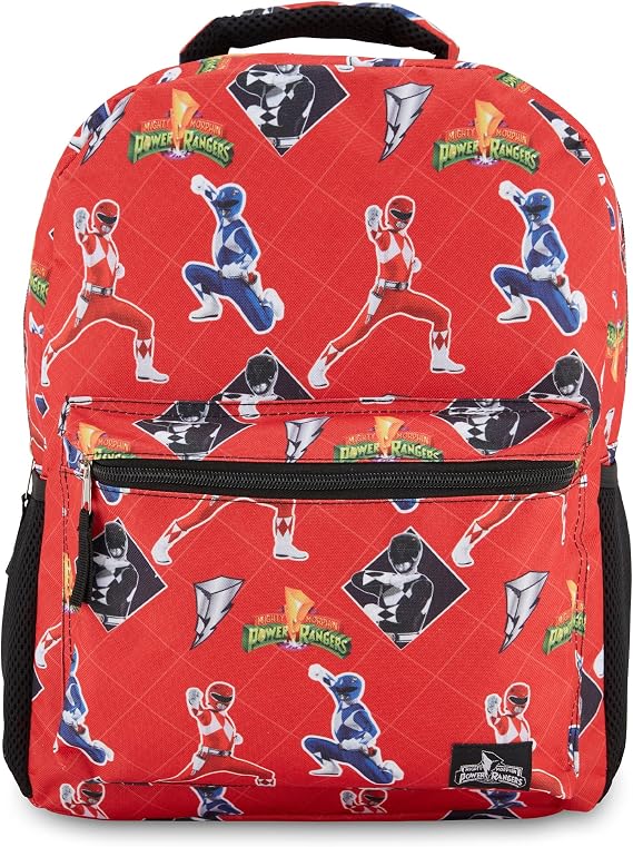 Power Rangers Classic Allover Backpack - Red, Pink, Black, Green Yellow and Green Ranger - Official School Bookbag (Red)