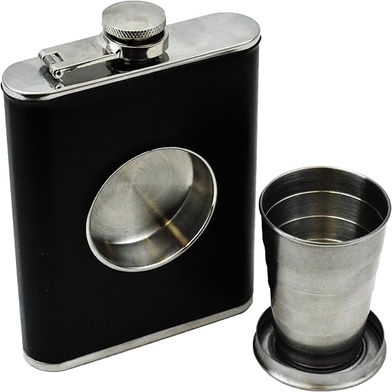 Fairly Odd Novelties Shot Flask - 8oz Hip Flask with Built-In Collapsible Shot Glass