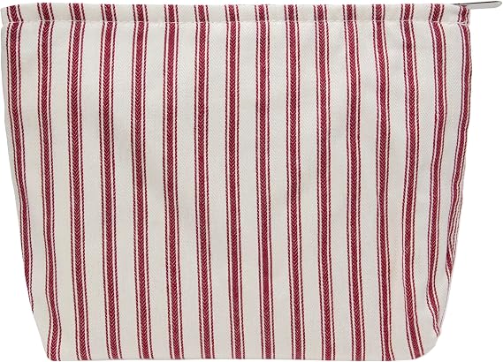Flat Makeup Bag for Women,Zipper Cosmetic Pouch Purse,Vintage Stripe Red | Canvas-Lined Makeup Organizer for Purse, Cosmetics, Toiletries, Skincare, Travel Essentials, Brushes, Lipstick and Sunscreen