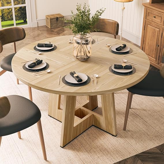 YOUDENOVA Round Dining Table Wooden Kitchen Table for 4â6 People, Circle Dining Room Tables 120cm for Living Room, Oak (Only Table) 