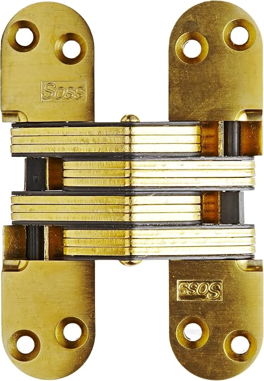 SOSS Invisible Hinge Model 220 for 2" Thick Material, 20 Minute Fire Rated, Zinc, Satin Brass Exterior Finish, Model Number 220US4, #12 x 1-1/2"