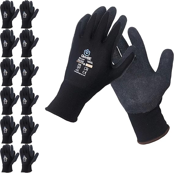 12 Pairs Grip All-Purpose Work Gloves with Latex Coated Palm, Black