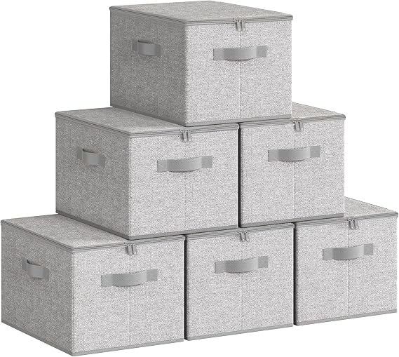 SONGMICS Foldable Storage Organiser Boxes, Storage Basket Bins with Lids