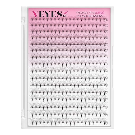 VEYES INC Premade Fans Eyelash Extensions 3D-24D C/D curl Natural & Volume Mixed Length Eyelash Tray, Professional Lash Supplies, Matte Black (10D 0.05 C 8-15mm)