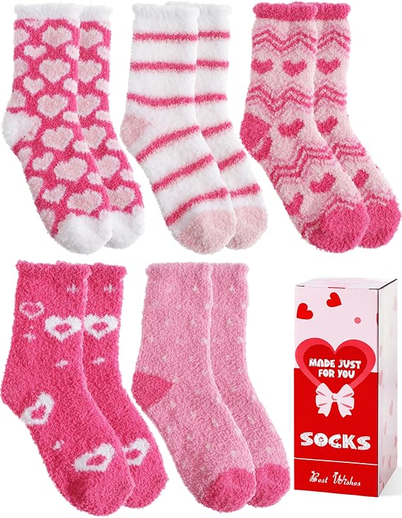 MOGGEI Women Fuzzy Fluffy Socks, Thick & Warm, 5 Pairs