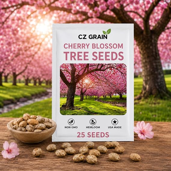 Cherry Blossom Tree Seeds, 25 Heirloom Sakura Seeds for Planting, Non GMO Flowering Ornamental Trees for Outdoor Garden, Yard & Landscape Growing