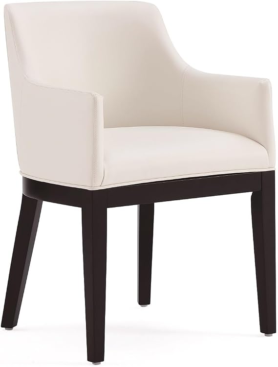 Manhattan Comfort Gansevoort Modern Vegan Leather Dining Chair with Arms, Leatherette Upholstery on Solid Beech Wood Frame, Accent Furniture for Kitchen Table or Office, Set of 1, Cream