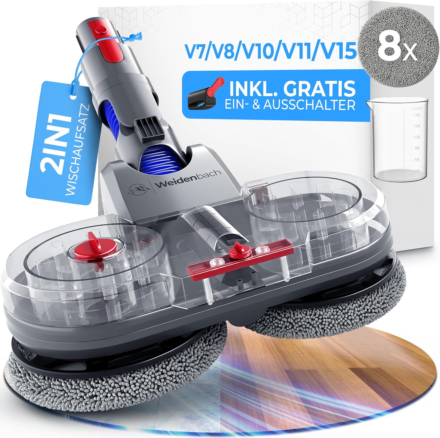 Test Winner - Mop Attachment for Dyson V7  V8  V10  V11  V15  Gen5 - Electric Vacuum Cleaner - Mop Attachment - Wet and Dry Vacuum Cleaner - with Removable Water Tank Filling Container & 8 Washable Mops