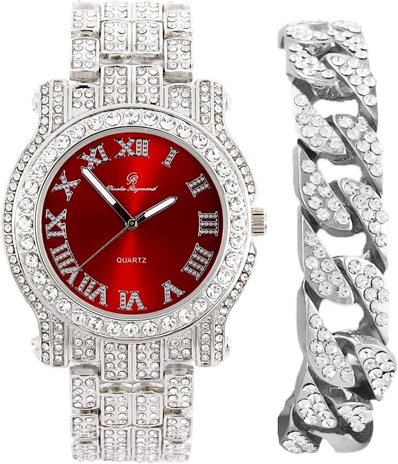 Charles Raymond Bling-ed Out Silver Round Luxury Mens Watch w/Bling-ed Out Bracelet - L0504B