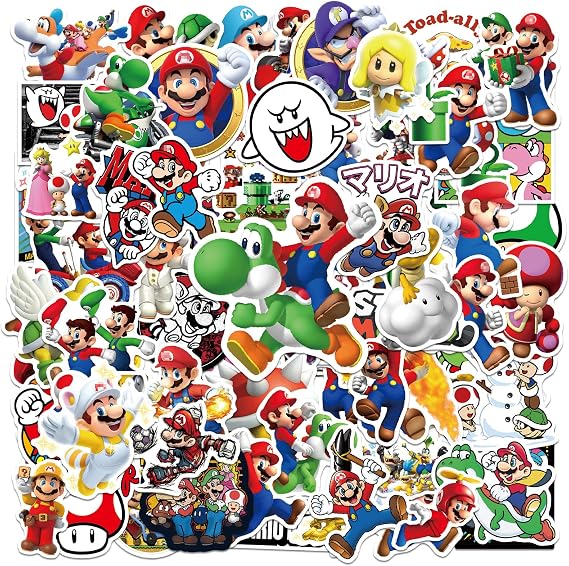 Super Bro 100PCS Cartoon Stickers, Kawaii Decals for Kids, PVC Waterproof Vinyl Cute Anime Stickers for Water Bottles Laptop Guitar Skateboard Scrapbook