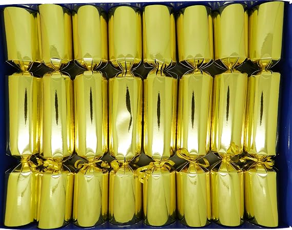 Crackers Ltd Fill Your Own Crackers, Box of 8 Gold Metallic with Gold Trim, 30cm Length, Includes Hat, Snap, Joke, Ribbon and Tags