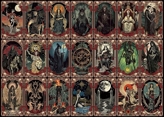 BUHAH Tarot Cards Puzzle Halloween Spooky Witchy Goth Puzzle Horror Skeleton Puzzles for Adults 1000 Pieces Scary Skull Art Jigsaw Puzzles Holiday Collage As Family Game