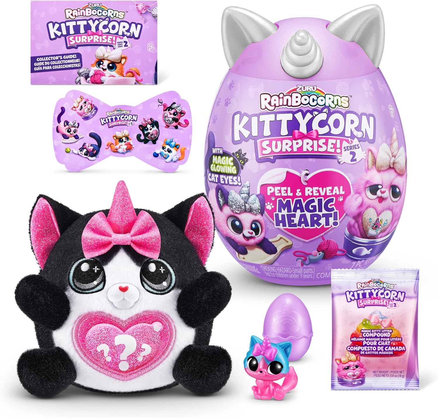 Rainbocorns Kittycorn Surprise Series 7 Black Cat - Collectable Plush - 10 Surprises to Unpack Peel and Reveal Hearts Stickers Age 3+ (Black Cat)