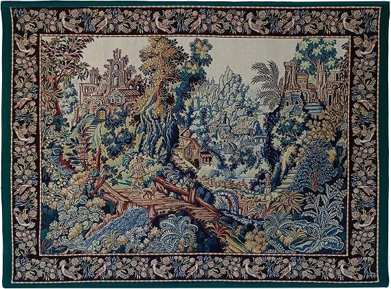Signare Tapestry Wall Hanging Art Home Decor for Room Flemish Gothic Building and Floral W142 x H107 CM (W56 x H42 INCH)