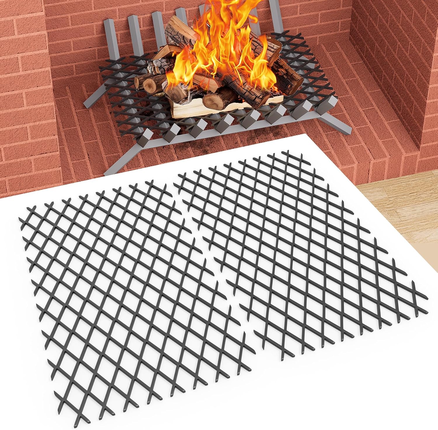 Ember Retainer for Fireplace Grates, 16 x 10 Inch Solid Steel Fireplace Grate Ember Retainer, Keep Burning Embers from Falling, Fire Place Accessories for Camping, Fire Pits, 2 Pack
