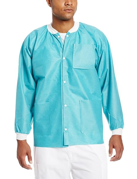 3630TES Extra-Safe, Wrinkle-Free, Noble Looking Disposable SMS Hip Length Jacket, Teal, S, Pack of 10