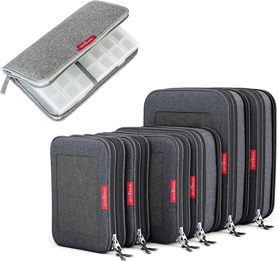 LeanTravel Bundle Compression Packing Cubes 6 Set Color Black + Extra Large Pill Case With Passport Wallet - Color Grey