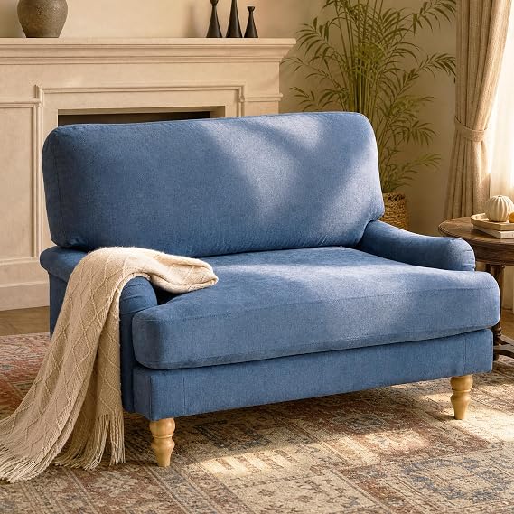 Bezseller 46" W Oversized Accent Chair Indoor with Wood Legs (Blue)