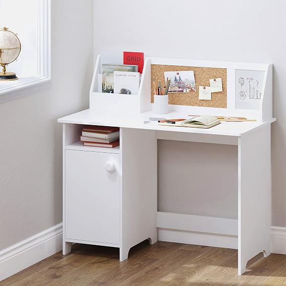 UTEX Wooden Kids Study Desk with Hutch and Storage for Ages 3-8 | Kids Study Table with Cork Bulletin Board, Spacious Desktop, Multi-Zone Storage, Water-based Paint Finish for Kids Room