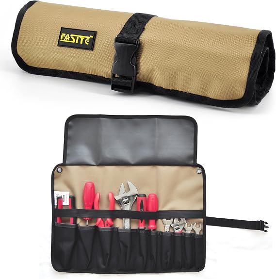 Roll Tool Pouch Rolling Tool Hanging Bag Multi Pockets Organizer PTN055, Dark Yellow