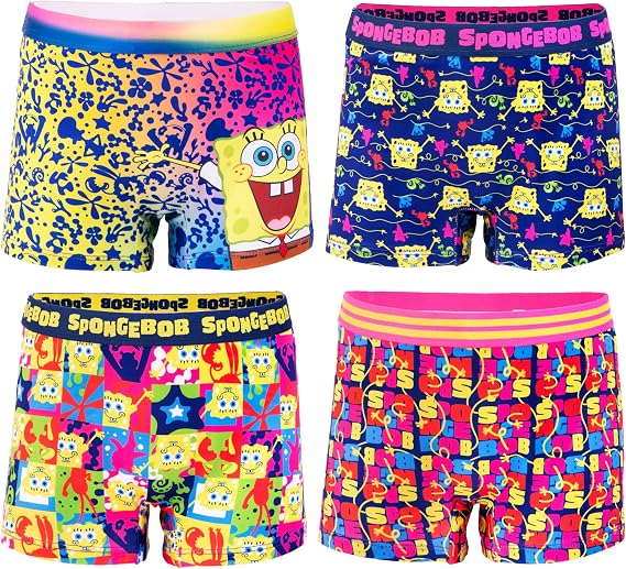 SPONGEBOB SQUAREPANTS Girls' Exclusive 4-pack Girl Short Underwear in Sizes 4, 6, 8 and 10