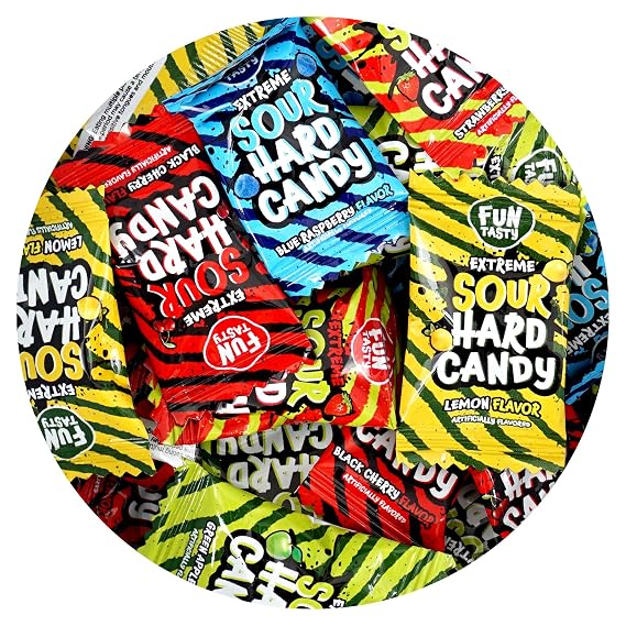 Extreme Sour Hard Candy, 2 Pound Bulk Bag, Individually Wrapped Assorted Flavors, The Hampton Popcorn & Candy Company