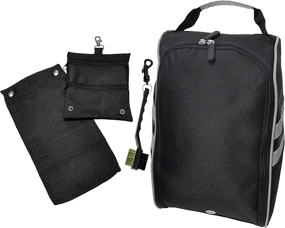 CaddyDaddy Golf Shoe Bag, Accessory Bag, Green-Side Towel and Brush Combo