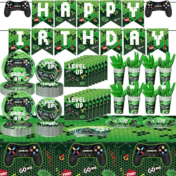 Tiamon 172 Pcs Video Game Party Decoration, Serves 24, Green