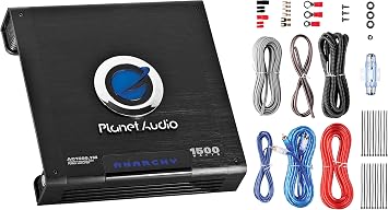 Planet Audio AC1500MK Anarchy Series Monoblock Class A/B Car Amplifier and 8 Gauge Wiring Kit - 1500 High Output, Hook Up to Subwoofer for Bass