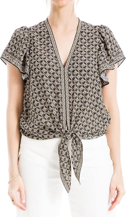 Max Studio Women's Flutter Sleeve Waist Tie Blouse