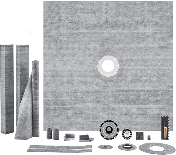 VEVOR Shower Curb Kit, 1828x1828mm Shower Pan Kit with 50.8mm ABS Central Flange, 101.6mm Stainless Steel Grate, Waterproof Shower Curb & Membrane & Strip, Shower Pan Slope Sticks Fit for Bathroom