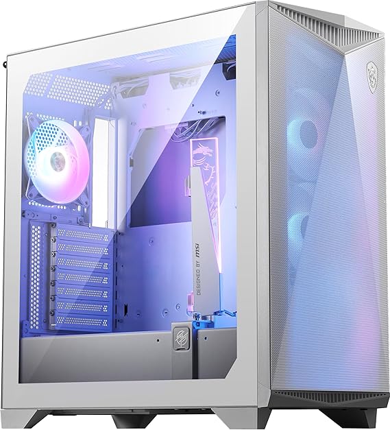 MSI MPG GUNGNIR 300R Airflow White - Premium Mid Tower Gaming PC Case - Tempered Glass Side Panel - ARGB 120mm Fan - Supports up to 360mm Radiator Liquid Cooling - White Color Case