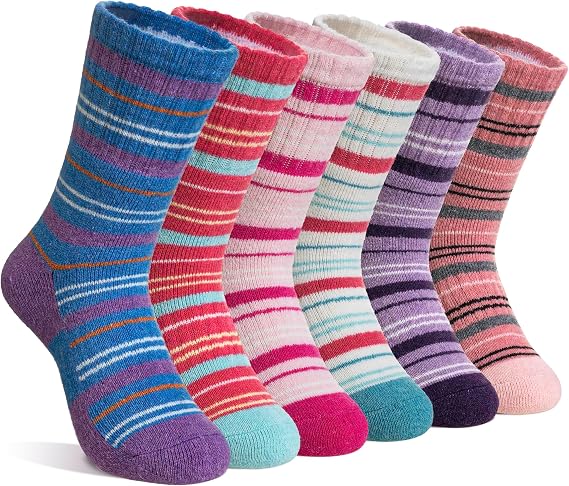 Velice Kids Merino Wool Hiking Socks Toddler Boys Girls Winter Warm Thermal Thick Cushion Crew Boot Socks 6 Pairs