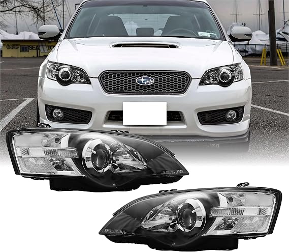 USR DEPO 05-07 Legacy Outback UPGRADE Stock Replacement Headlight Assembly Set (Left + Right) Compatible with 2005-2007 Subaru Legacy Outback (All Clear Lens, Black Housing, Plug and Play 2PC Set)