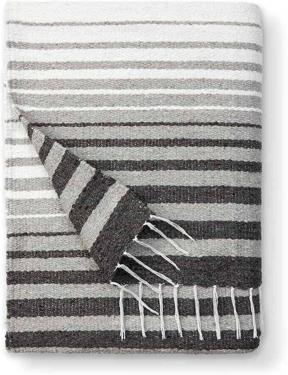 Gray Mexican Blanket by Laguna Beach Textile Co - Beach, Yoga, Camping, or Decorative Throw Blanket - Traditional Handmade Serape - Gray Tulum