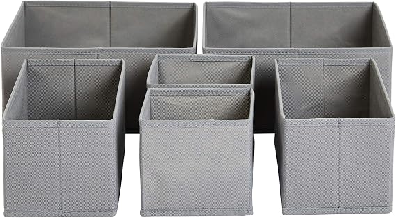 Amazon Basics Storage Case Boxes, Fabric Drawers, Set of 6, Gray