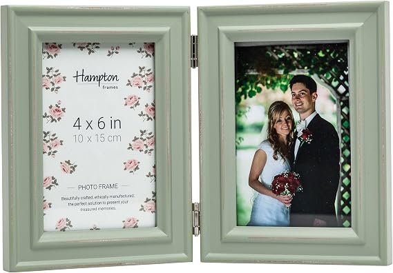 Hampton Frames PALOMA Hinged Double - 4x6 (10x15cm) Sage Green Picture Photo Frame Glass PAL301904S