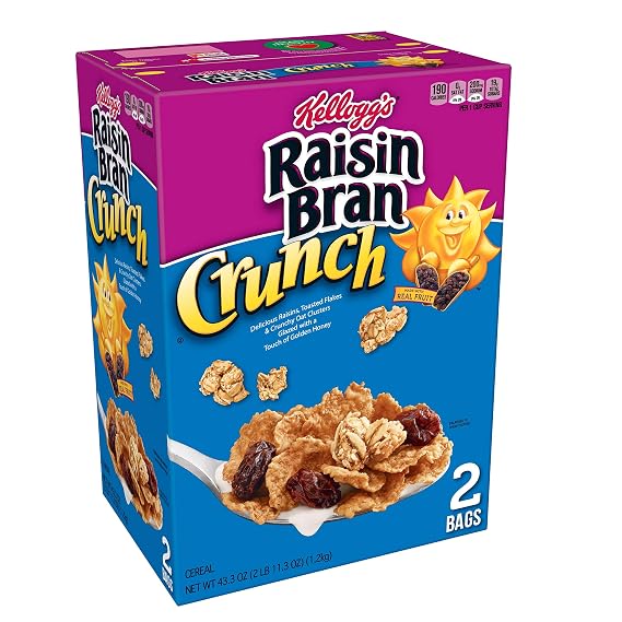 Kellogg's Raisin Bran Crunch, Breakfast Cereal, Original, Good Source of Fiber, 43.3 oz Box