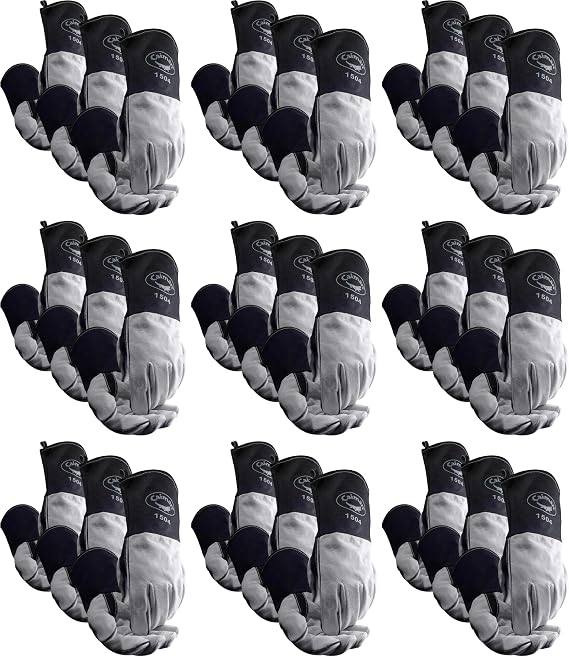 Caiman Premium Split Cowhide MIG/Stick Welding Gloves,Flame Resistant Duck Cuff,Kontour Design, Kevlar Stitching, Gray/Black