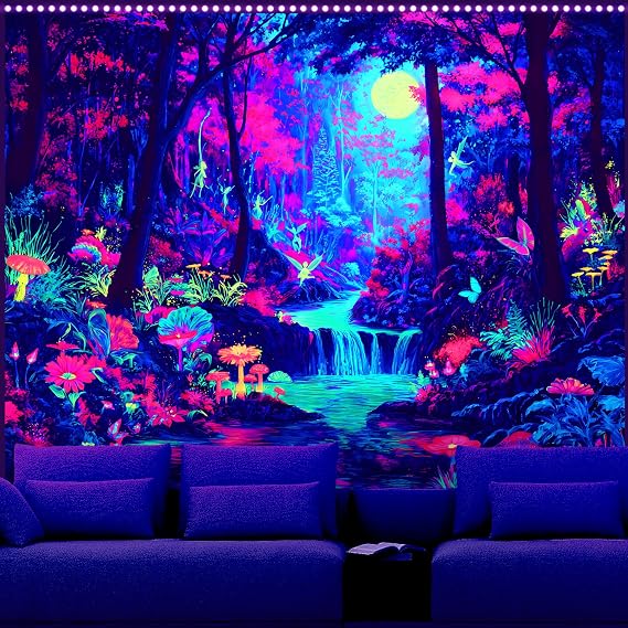 AOHMPT Blacklight Tapestry Glow in the Dark Tapestry Landscape Design 59'' 51'' Inch Wall Hanging Decor for Bedroom Living Room