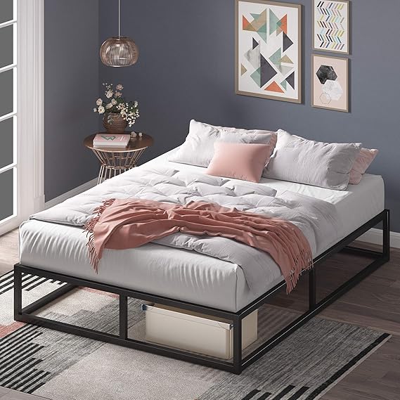 Modern Studio 10 Inch Platforma Low Profile Bed Frame/Mattress Foundation/Boxspring Optional/Wood slat support, King (OLB-MBBF-10K), Black