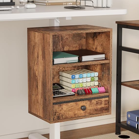 Unionly Clamp-on Under Desk Storage Shelves with Height Adjustable & Drawer