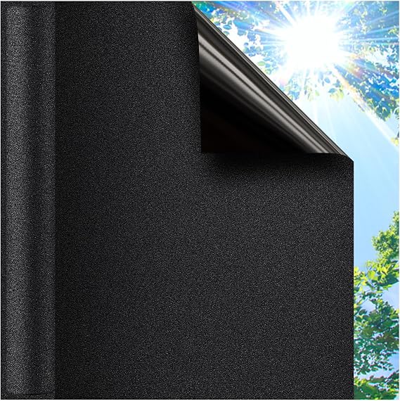 Coavas Blackout Window Privacy Film Total 100% Light Blocking Room Darkening Window Tint for Home Frosted Static Cling Black Out Cover (11.8 x 78.7 Inch, Blackout)