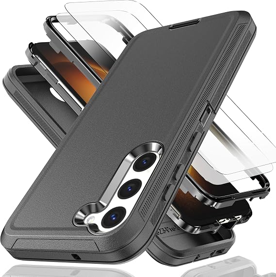 for Galaxy S23+ Case with Soft TPU Film Screen Protector[2 Pack],3 in 1 Shockproof TPU Hard PC Bumper Drop-Proof Shell for Samsung Galaxy S23 Plus Black