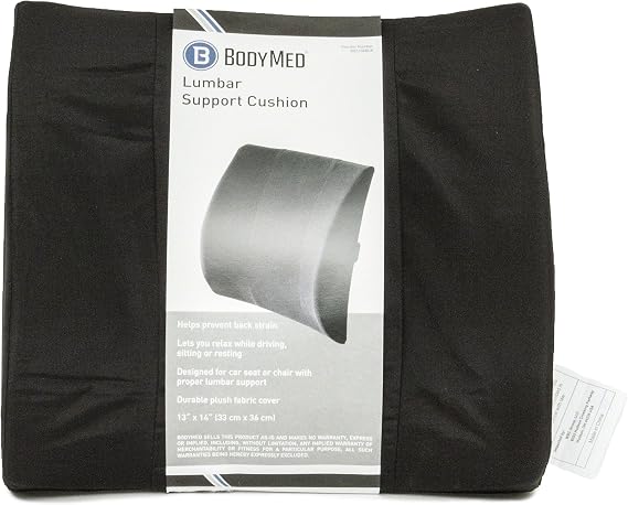 BodyMed Lumbar Support Cushion, Standard, Black Lower Back Support for Improved Comfort Ideal for Use at Home, in The Office, and Traveling Durable, Adjustable, Lightweight
