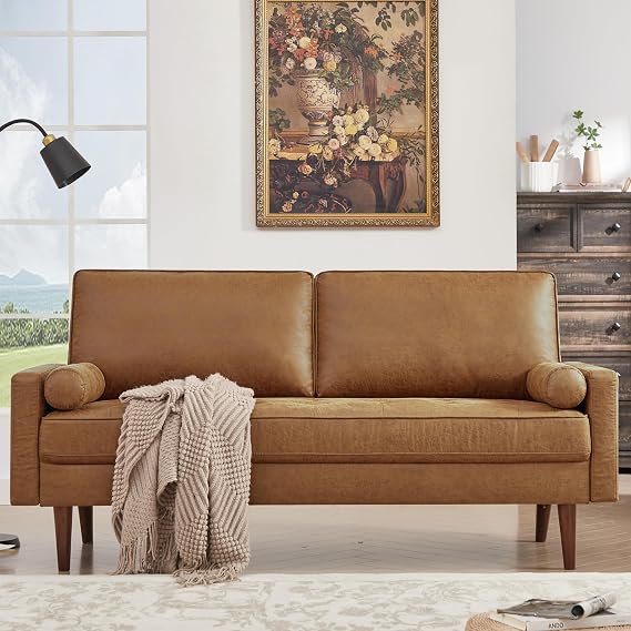 HIFIT 68" Faux Leather Sofa Couch, Loveseat for Living Room, Office, Brown